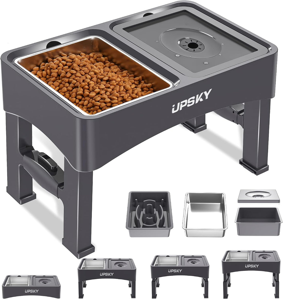 UPSKY 2-in-1 Elevated Dog Bowls Set with 4 Height Adjustable Stand