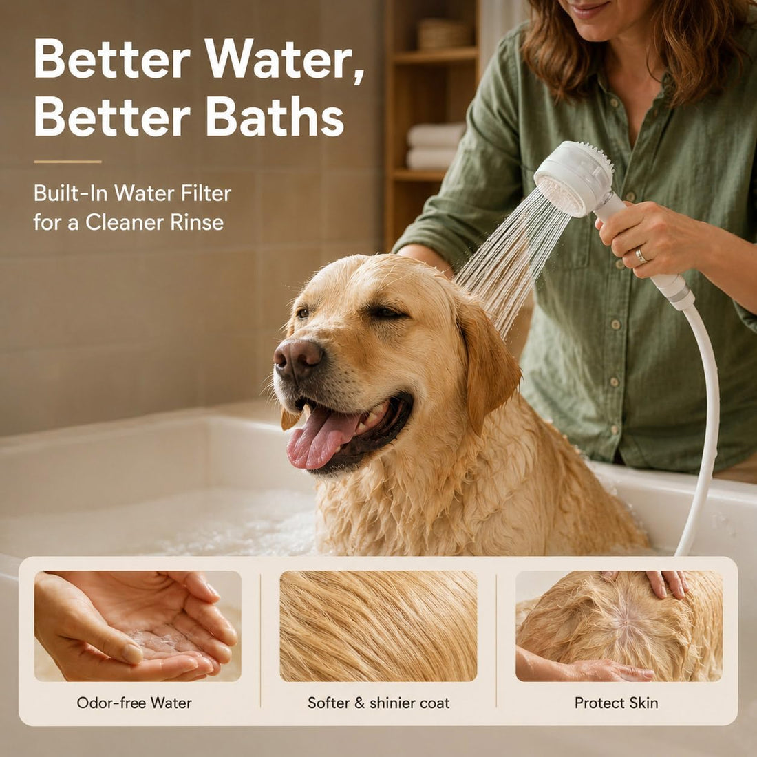 Premium Filtered Dog Shower Attachment,3-Mode Shower Head with Pause