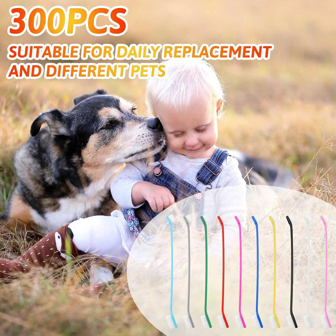 Eaasty 300 Pcs Dog Toothbrush Bulk Dual Headed Dental Brushes Puppy