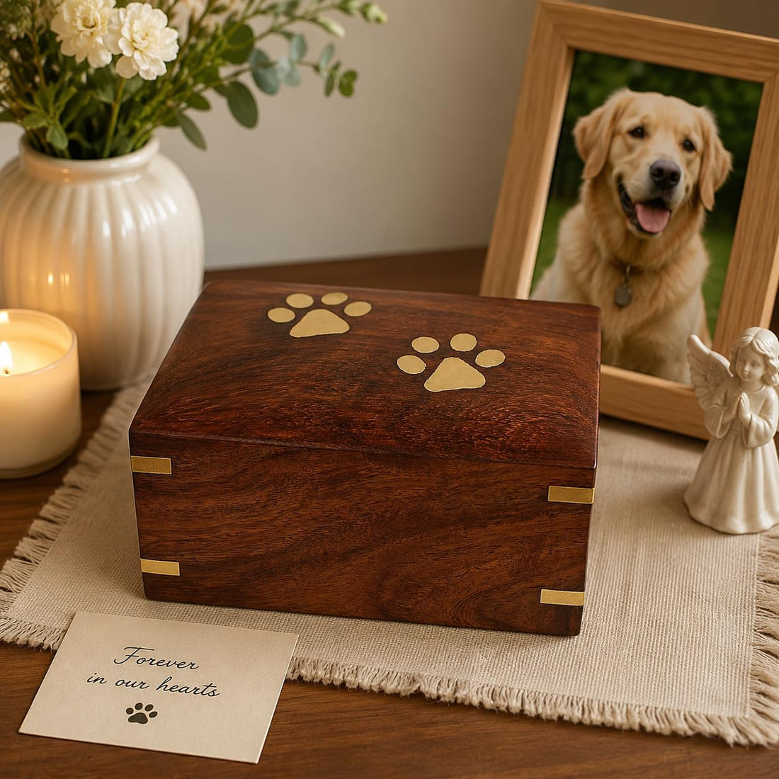 IBLAY Sheesham Wood Pet Urn Box for Dogs & Cats