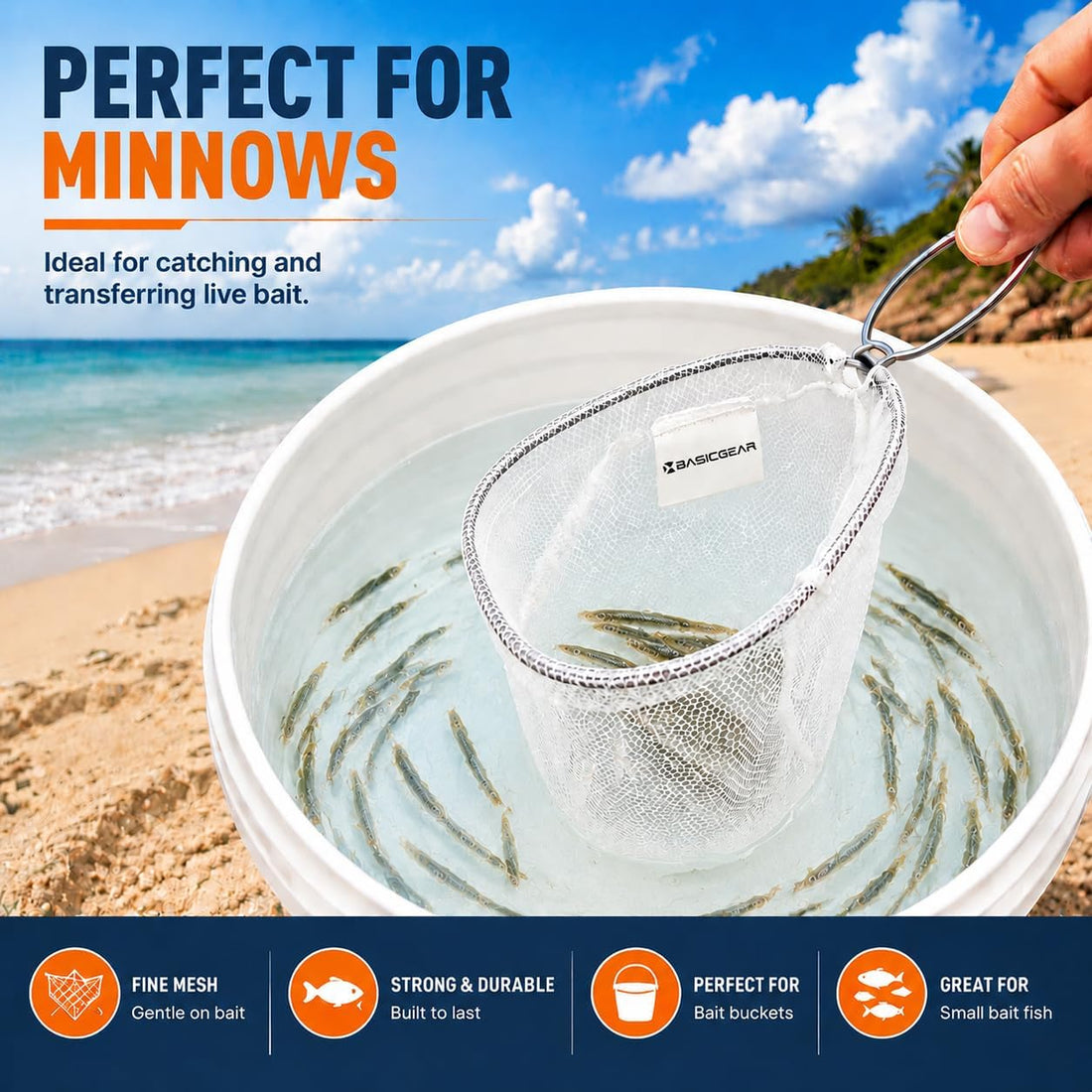 BasicGear Minnow Dip Net, 12 in, Micro Mesh for Bait Bucket