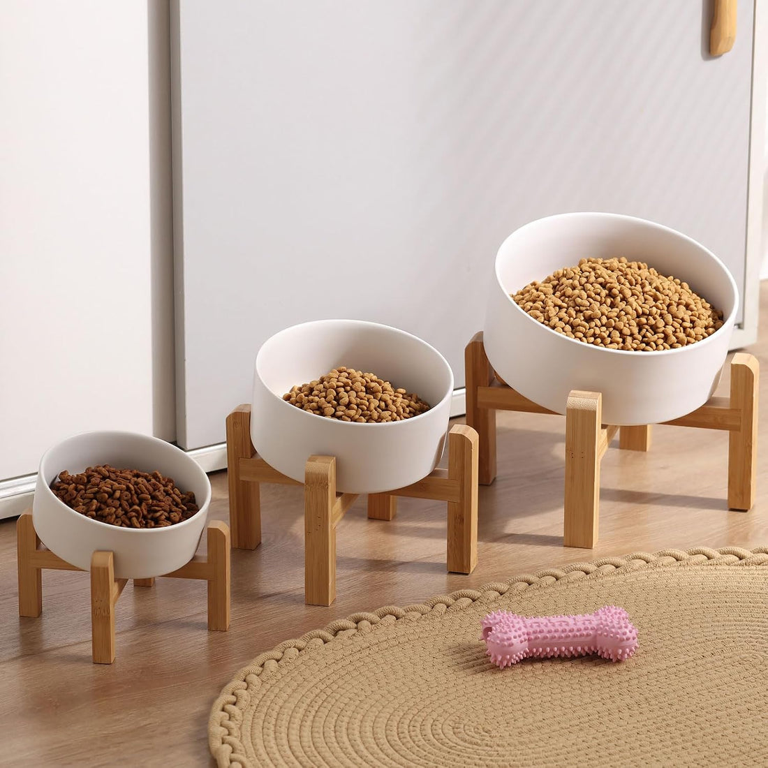 Petygooing White Raised/Elevated 15°Slanted Ceramic Dog Bowl