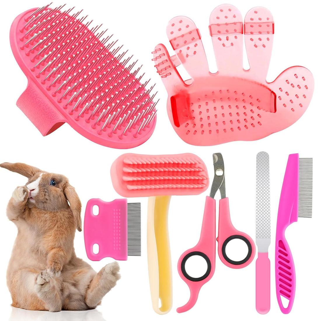 Rabbit Grooming Kit, Rabbit Brush for Shedding with Bunny Nail Clipper