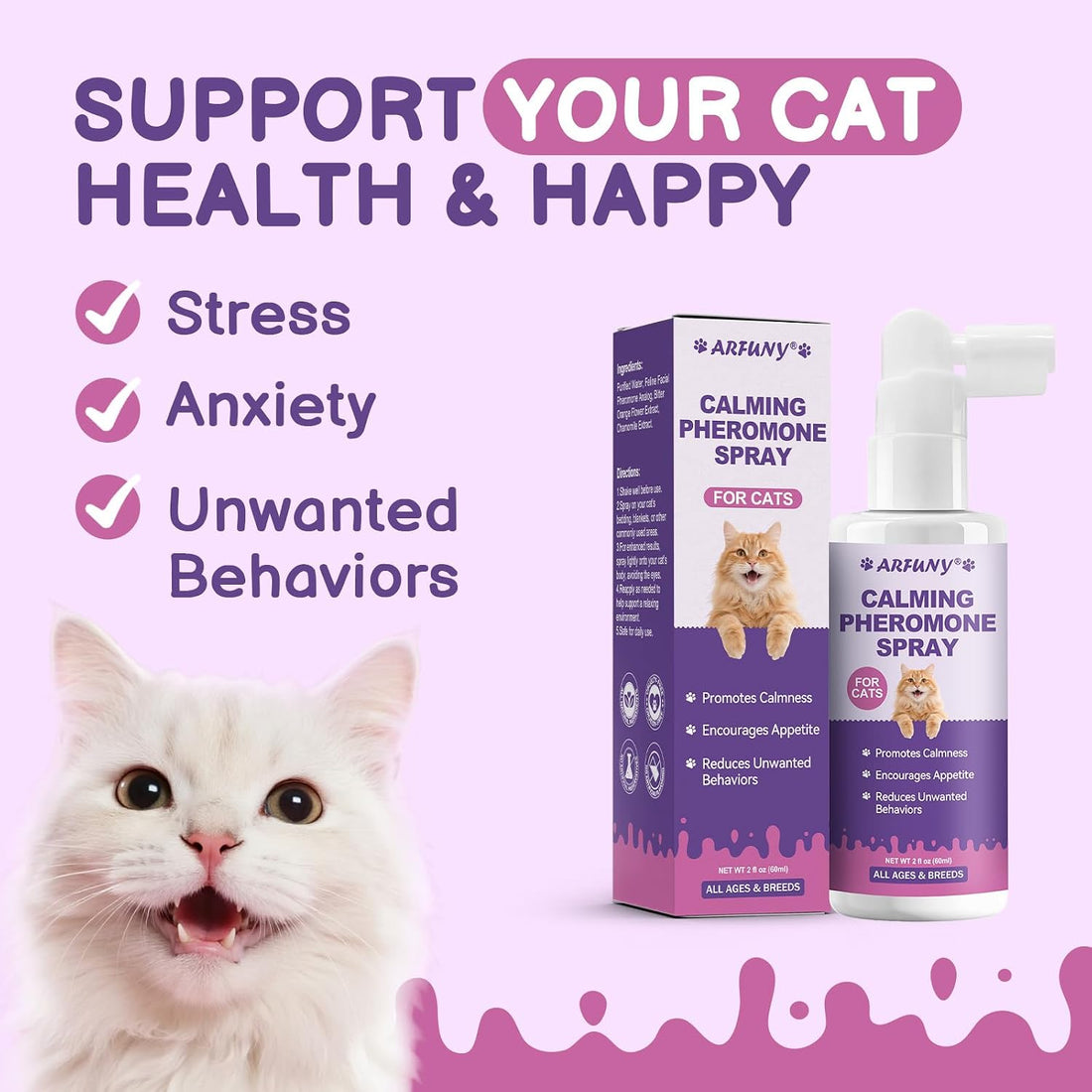 Cat Calming Spray with Pheromone, Cat Anxiety & Stress Relief, 60ML