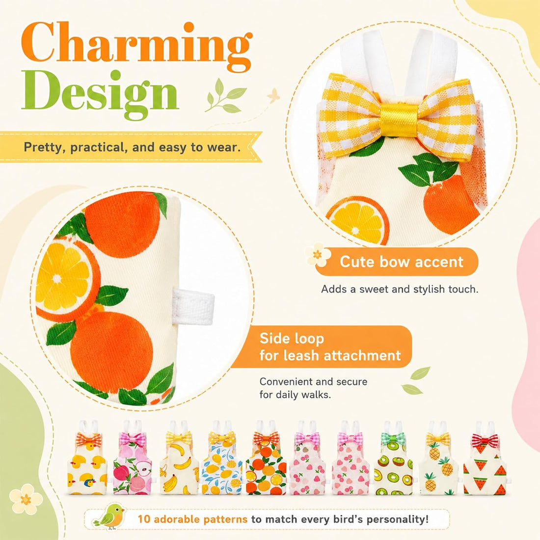 10PCS Bird Diapers, Reusable Parrot Diaper with Waterproof Inner