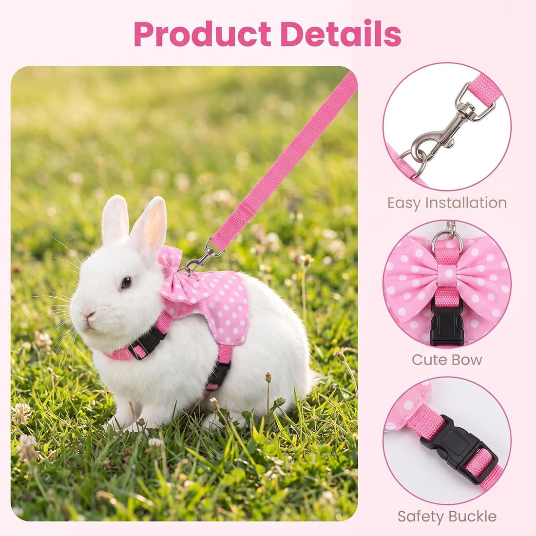Bunny Harness and Leash Set, Adjustable Rabbit Harness with Buckle