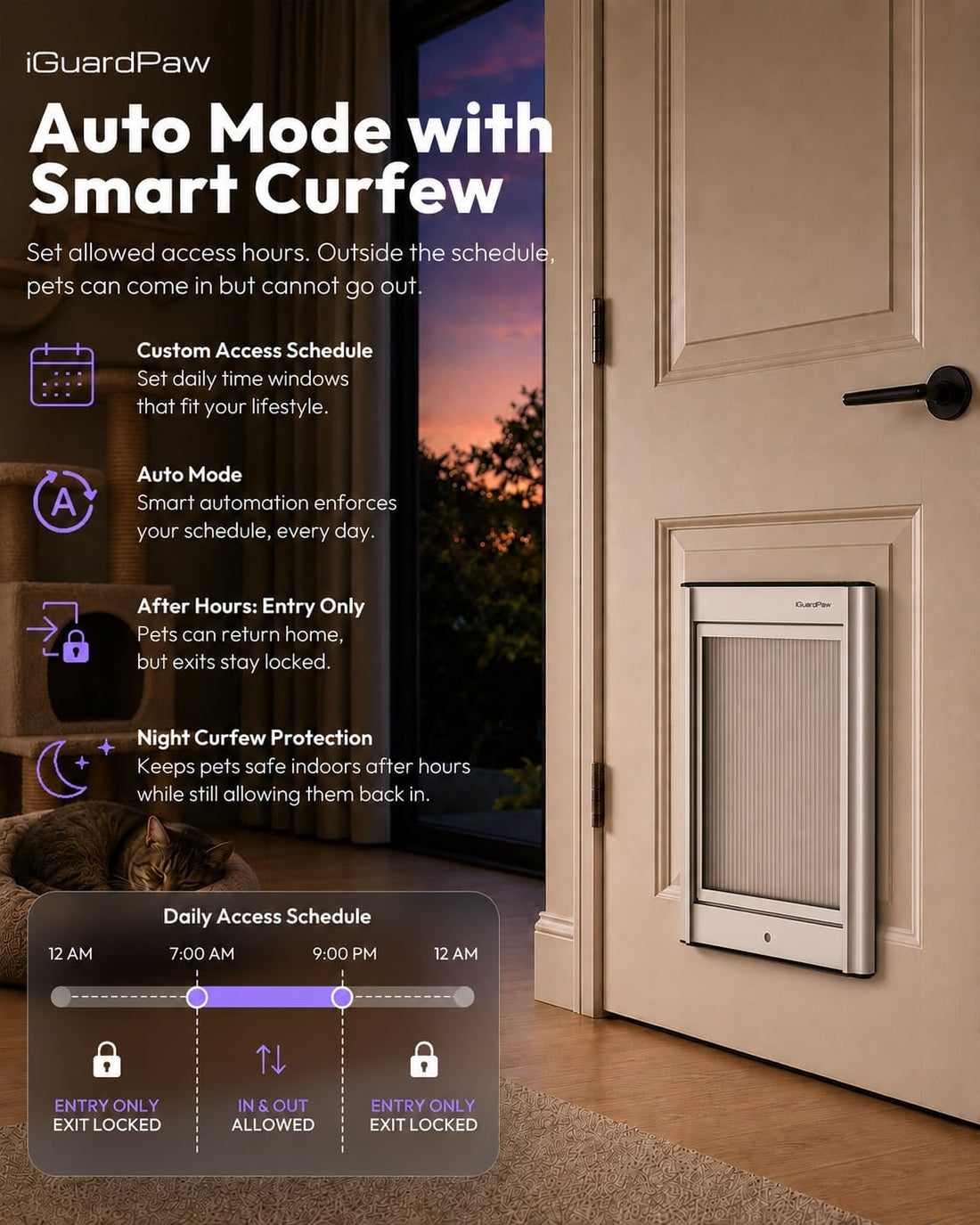 Cat Door with Collar Sensor, Automatic Cat Door, with Curfew, XS