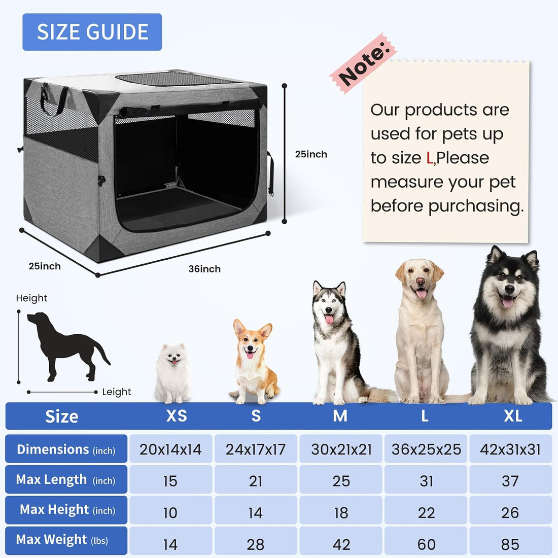 Dog Crate,36x25x25 Inch Large Dog Crate for Large or Medium Dogs