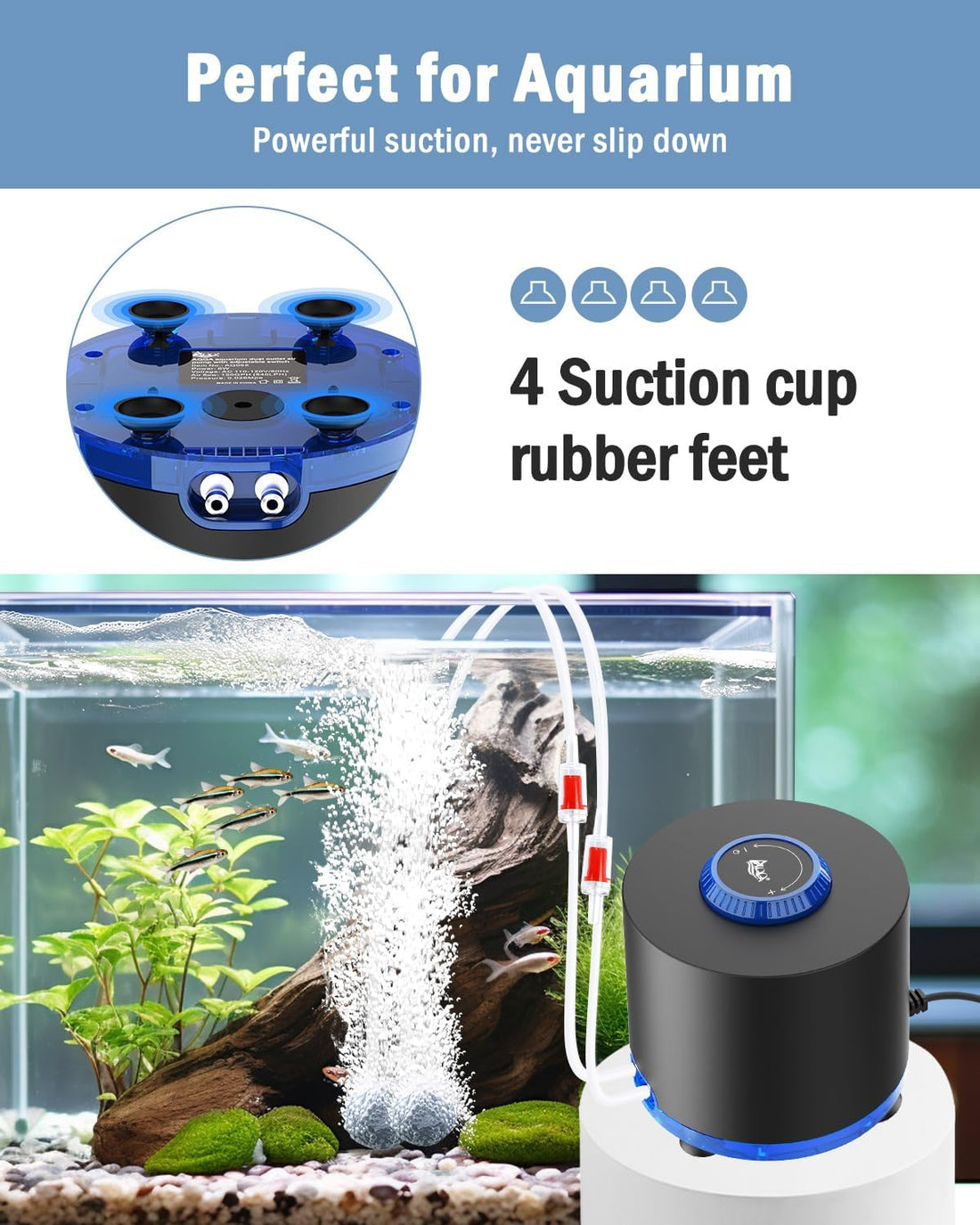 AQQA Aquarium Air Pump, 3W Powerful Dual Outlet Adjustable Oxygen