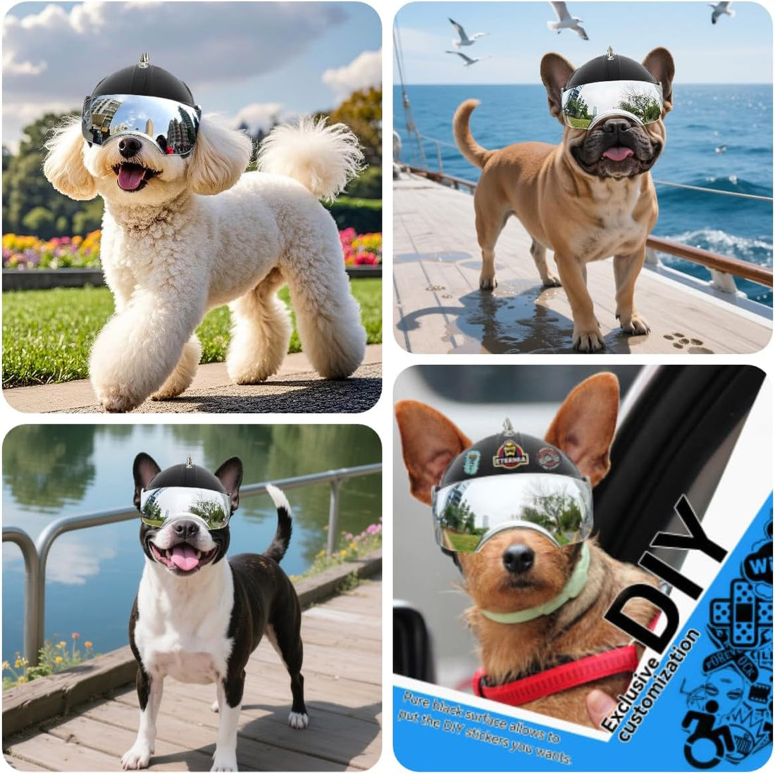 Dog Helmet for Small Breed Cool Pet Motorcycle Helmet with Drop-Down