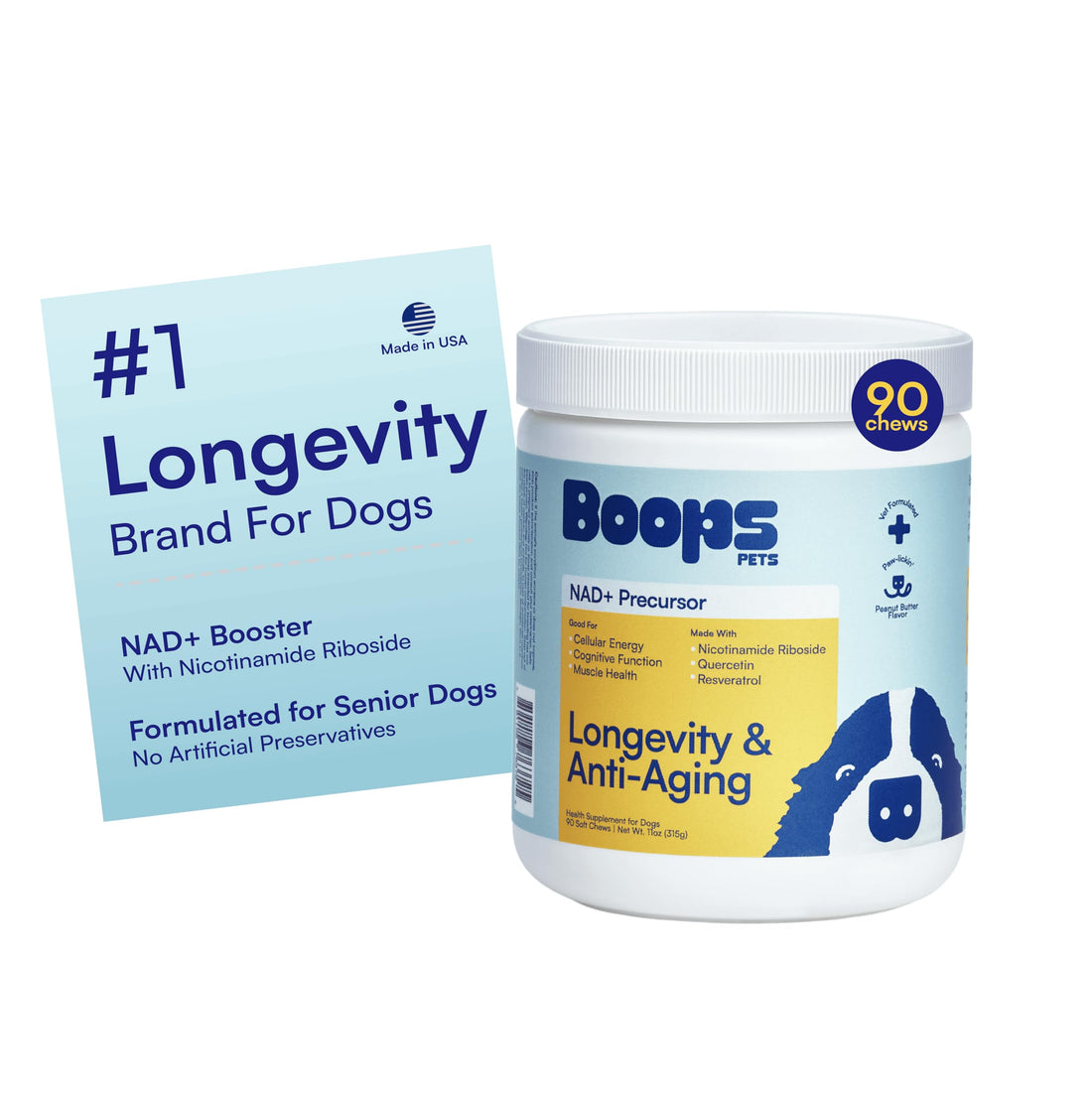 Boops Pets NAD+ Precursor & Senior Dog Supplement - 90 Soft Chews