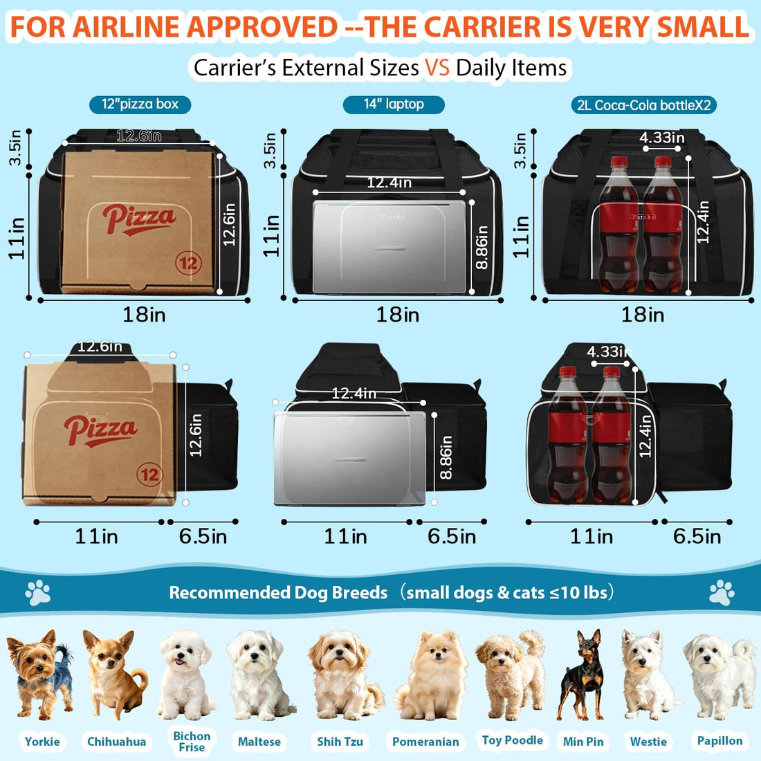 Petskd Top and Side Expandable Small Pet Carrier Airline Approved