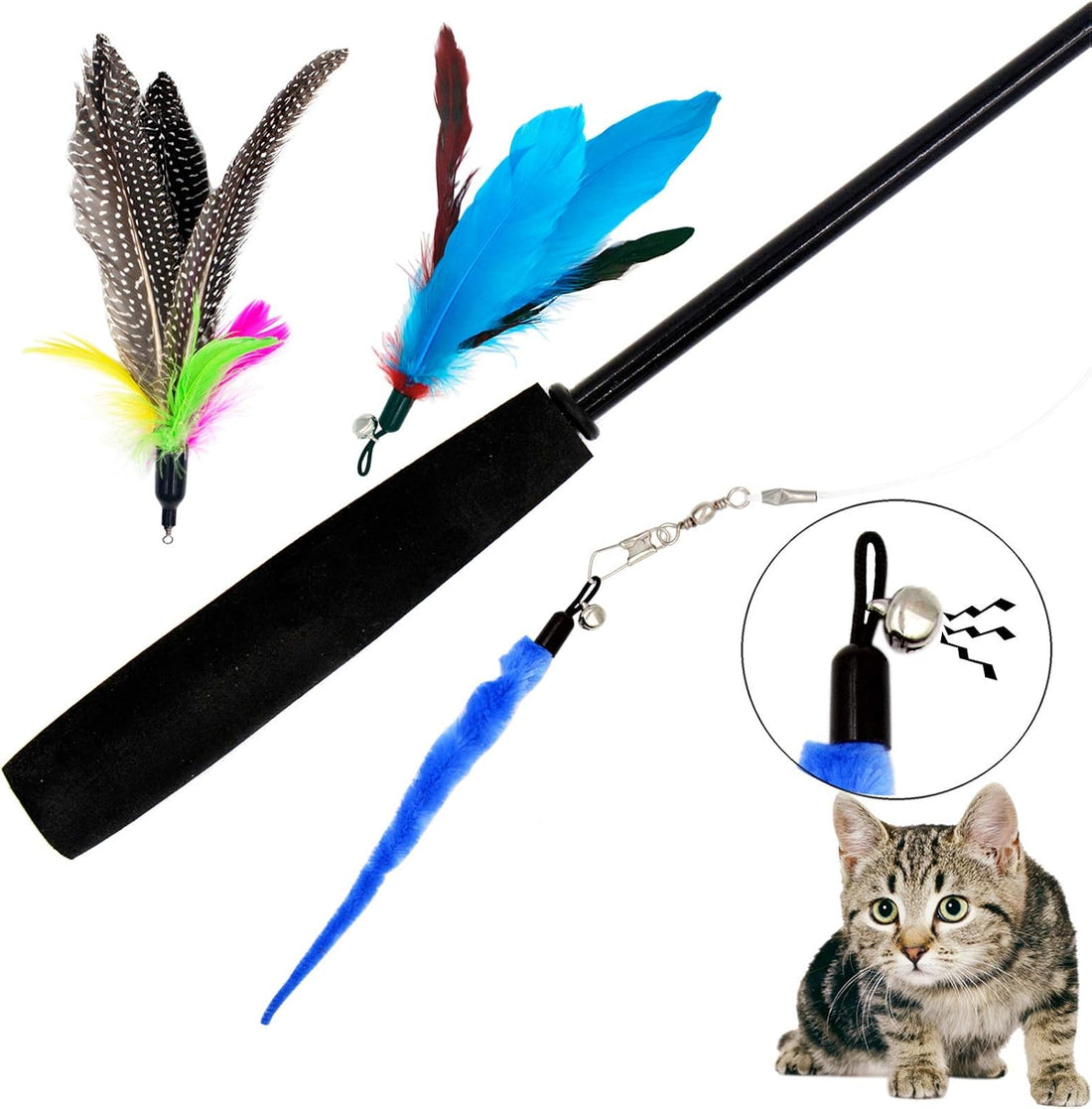 Cat Feather Toys Refills, 10 Pieces Worms Feathers Refills