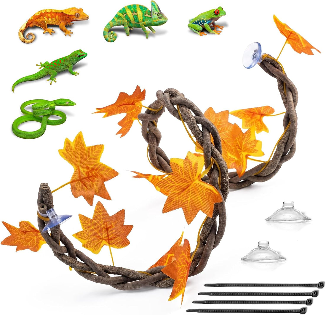 Reptile Jungle Climbing Vines with Leaves, 3-Strand Bendable Branch