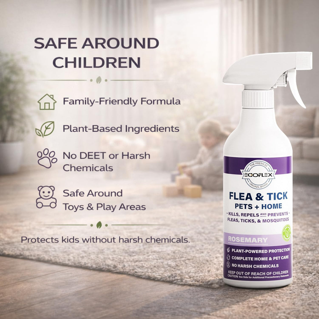 Flea Spray for Home & Pets Plant-Based Repellent with Rosemary Scent