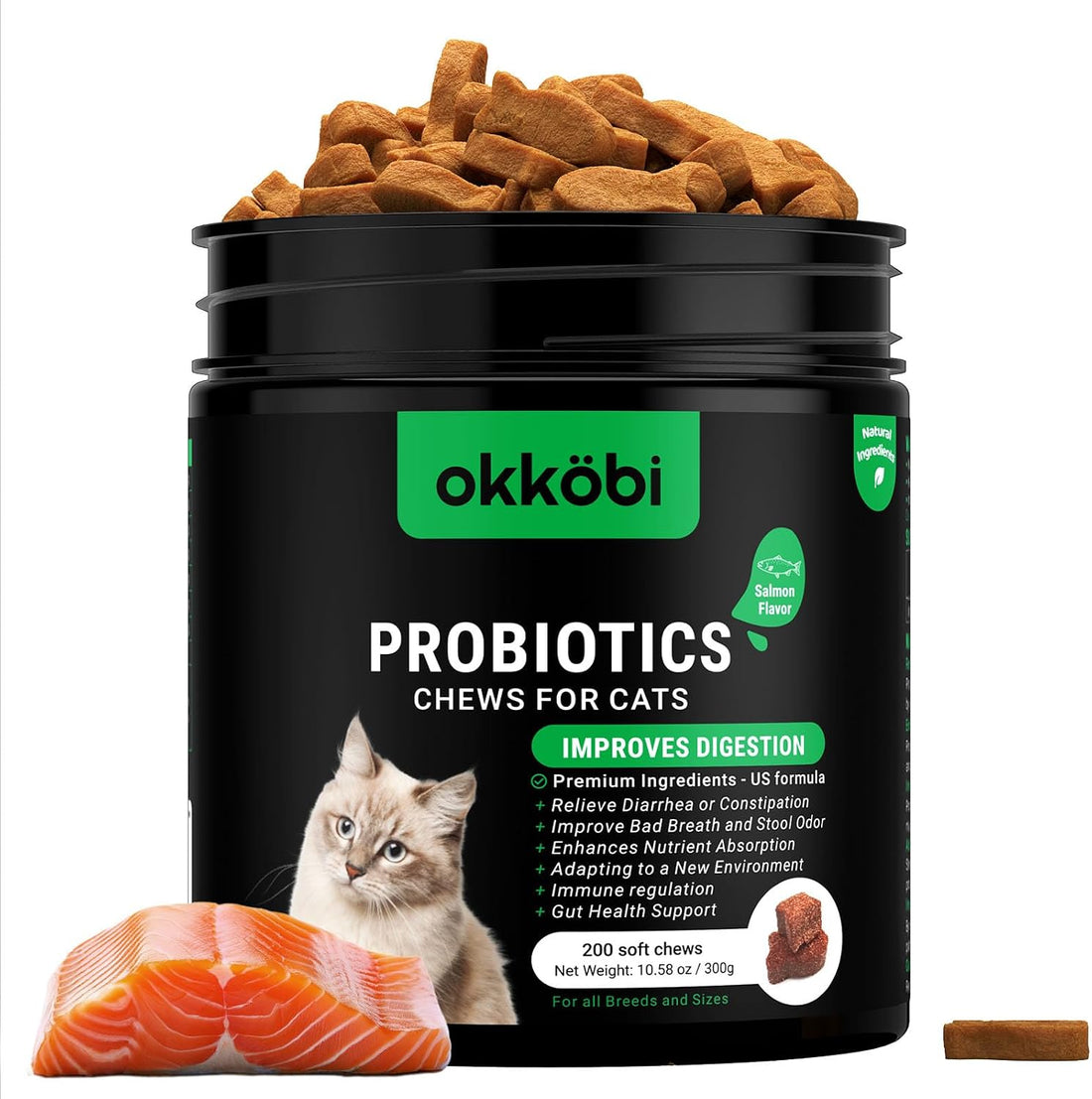 Probiotic Chews for Cats, 200 Count, Digestive, Gut Health Support