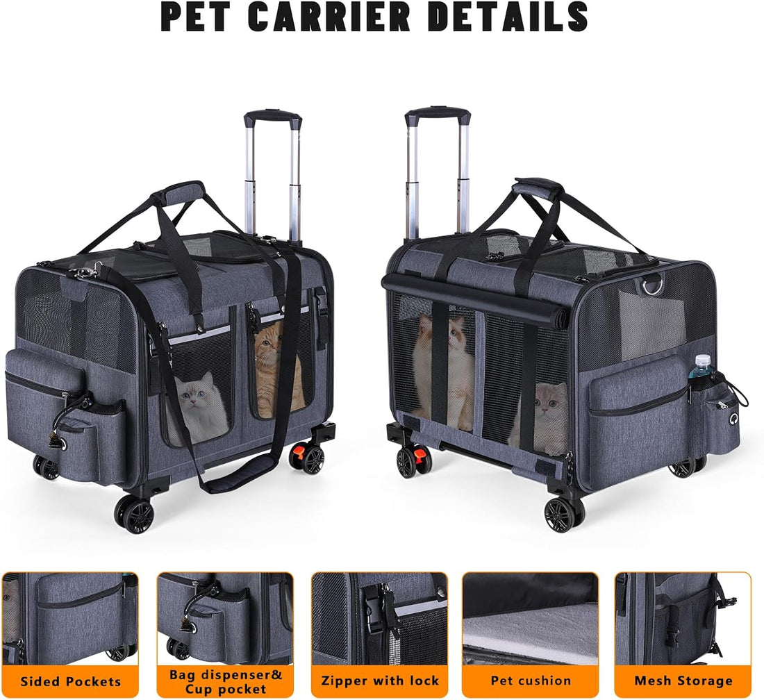Cat Carrier for 2 Cats,Cat Carrier with Wheels for Cats and Dogs