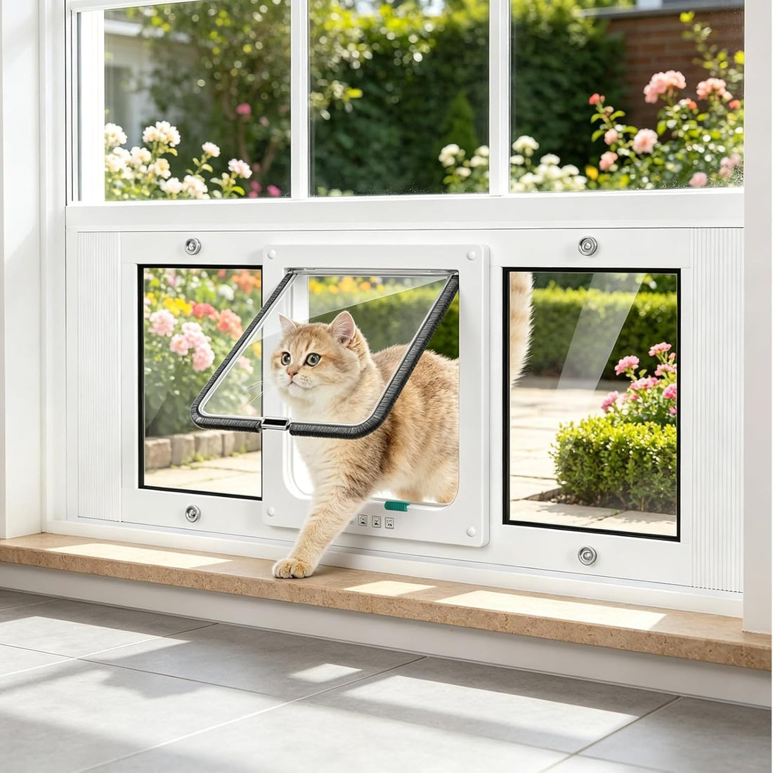 27"-32" Aluminum Cat Door for Winow No-Drill Rental-Friendly