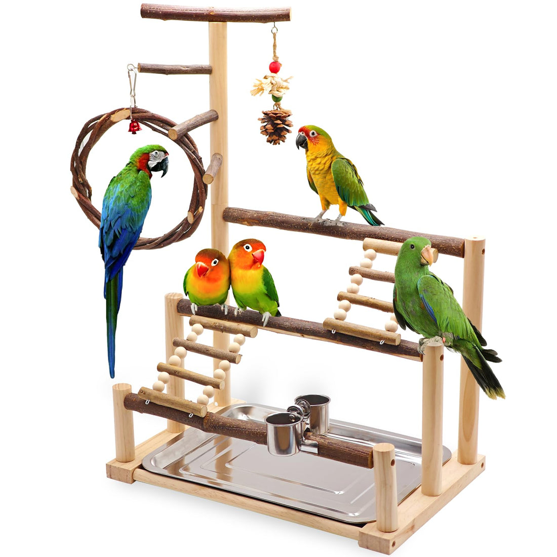 Bird Playground, Natural Wooden Parrot Stand Suitable for Small