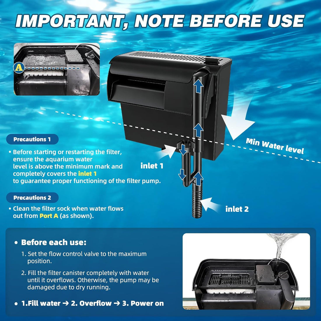 Large Hang on Back Aquarium Filter w/ U-V Light for 40-150 Gallon