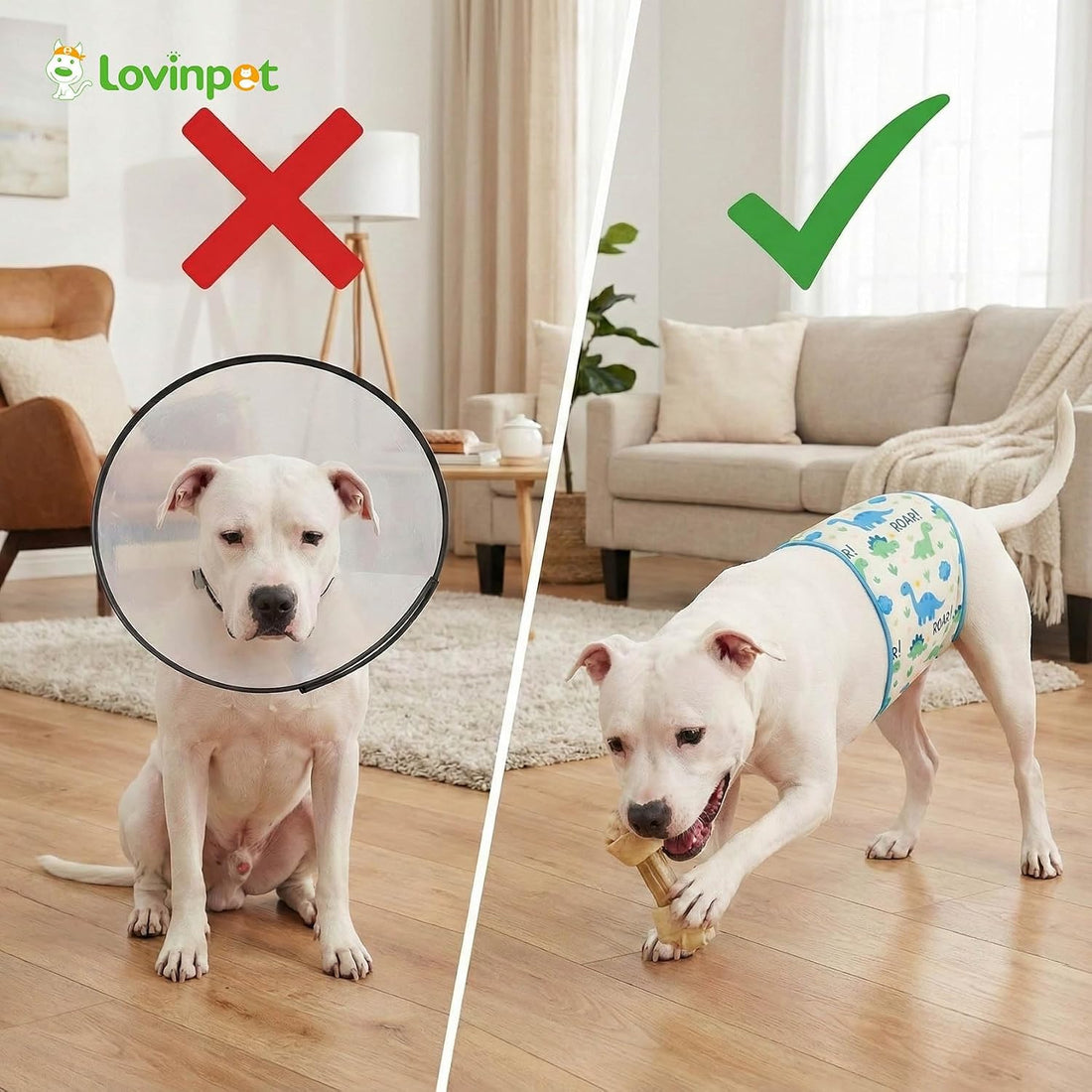 LovinPet Dog Belly Warmer Calming Wrap, Dinosaur Print