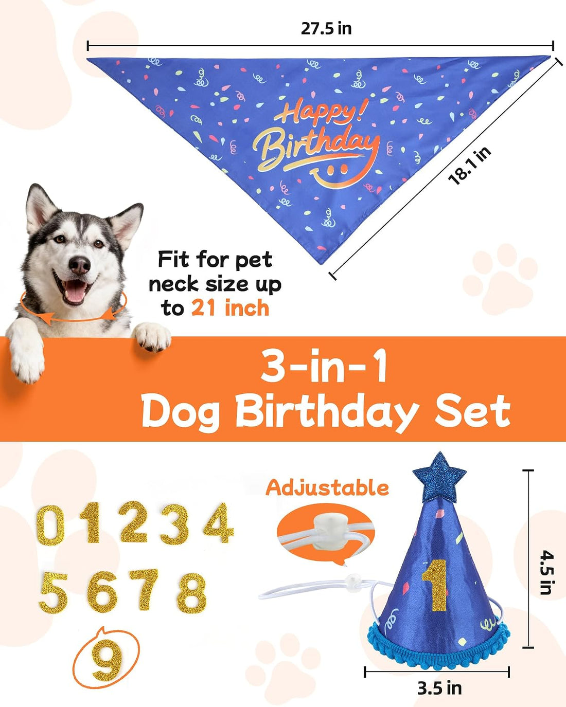JZXOIVA Dog Birthday Party Supplies with Paw Print Kits