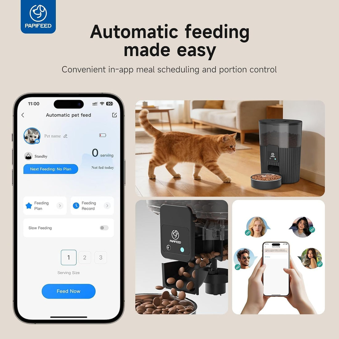 PAPIFEED Automatic Cat Feeder with App, WiFi Auto Cat Feeder