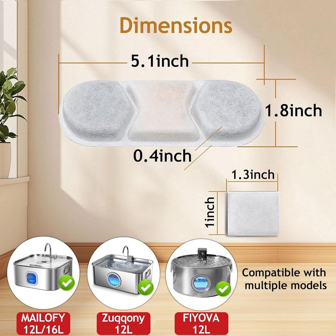 12 Pack Dog Fountain Filter Replacement for 3.2/4.2Gal Stainless Steel