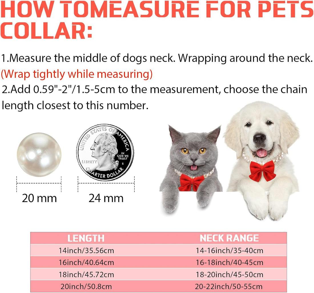 LEIFIDE Christmas Chunky Pearl Dog Necklace with Red Bow