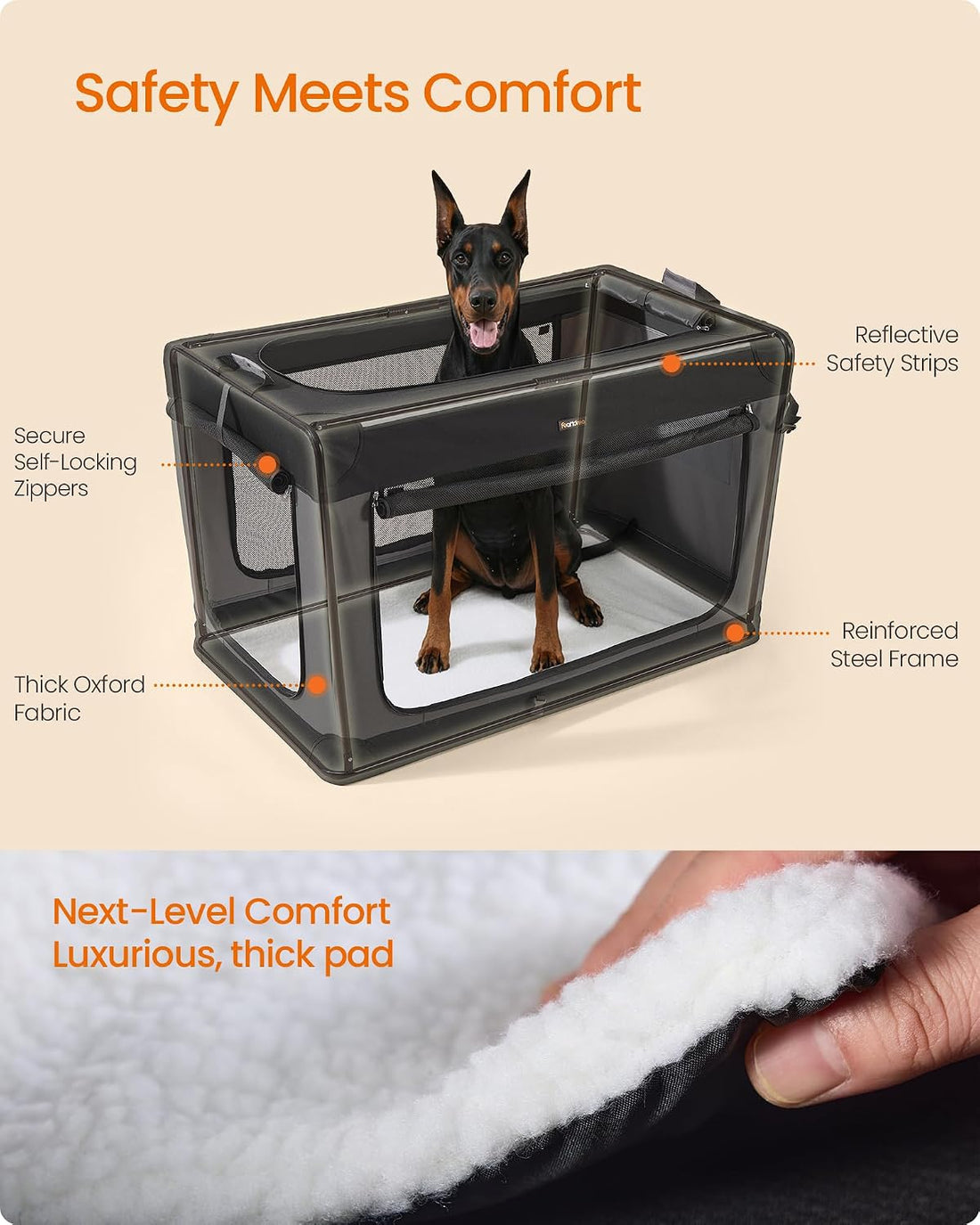 Feandrea Collapsible Dog Crate, Portable Oxford Fabric Pet Carrier