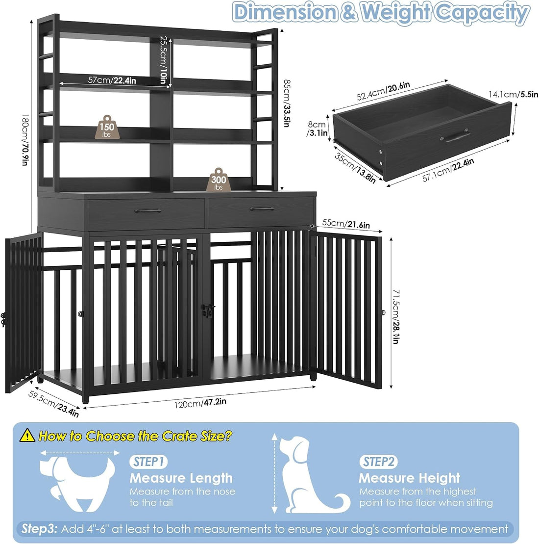 Keyluv 71''H x 47.2''W Large Dog Crate Furniture with 4-Tier Shelves