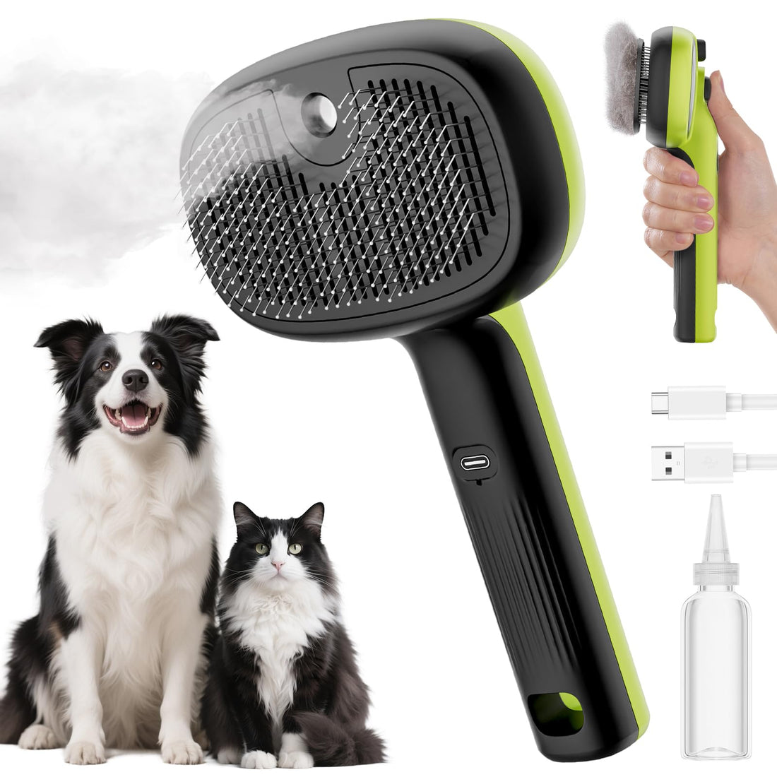 Pecute Cat Steam Brush, Self-Cleaning Steam Cat Brush with 2 Water