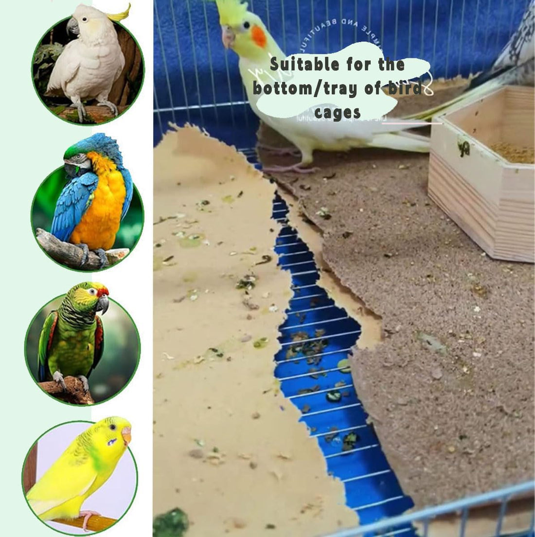 CuaxTume 40 Pieces Bird Gravel Liner Paper for Bird Cage 17” x 11”