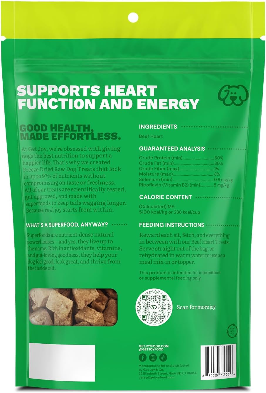 Get Joy Freeze Dried 100% Beef Heart Dog Treats, 4oz
