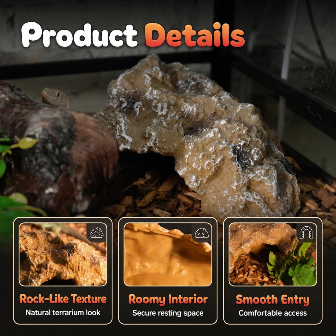 Reptile Hide Rock Cave, Small Resin Corner Hideout for Juvenile