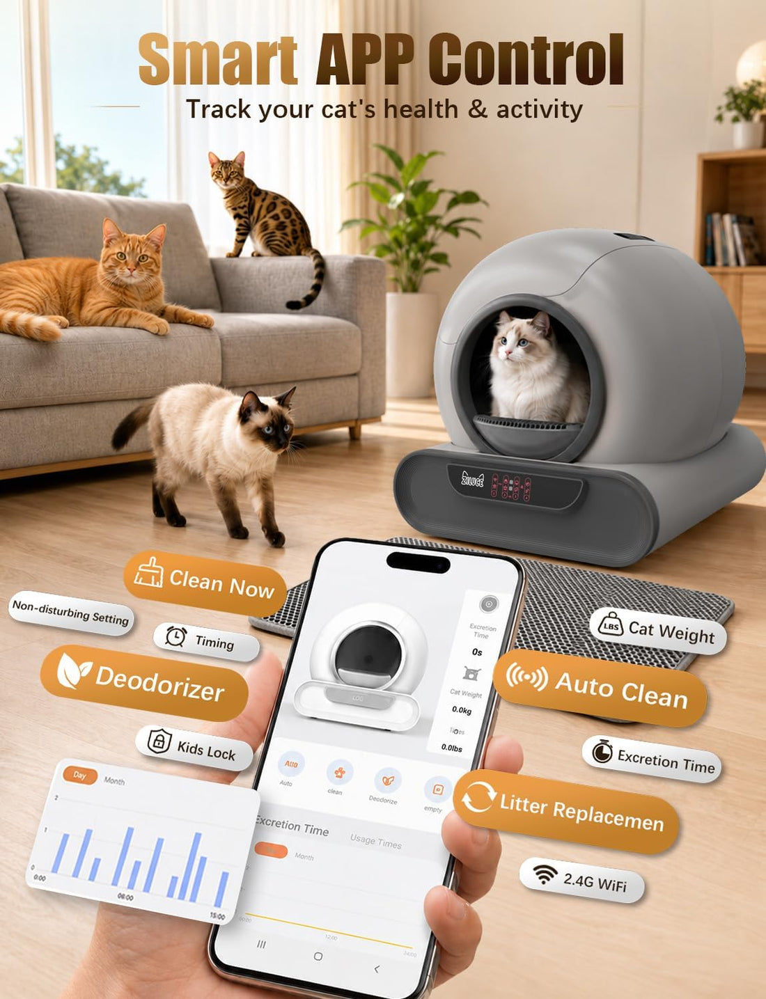 70L Anti-Pinch Feature Automatic Cat Litter Box
