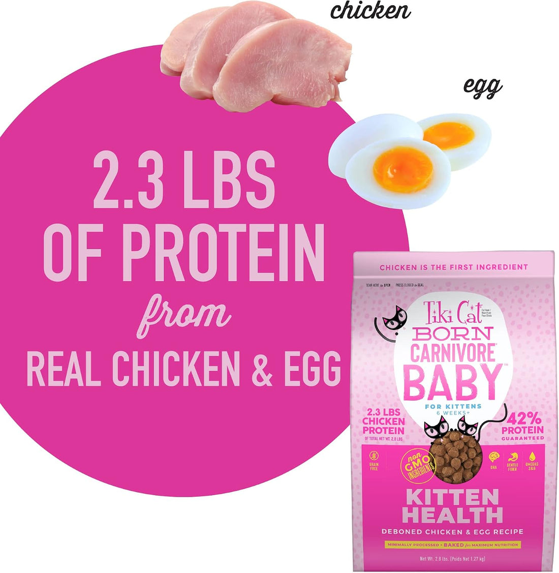 Tiki Cat Born Carnivore Baby Dry Cat Food, Chicken & Egg, 2.8 lb Bag