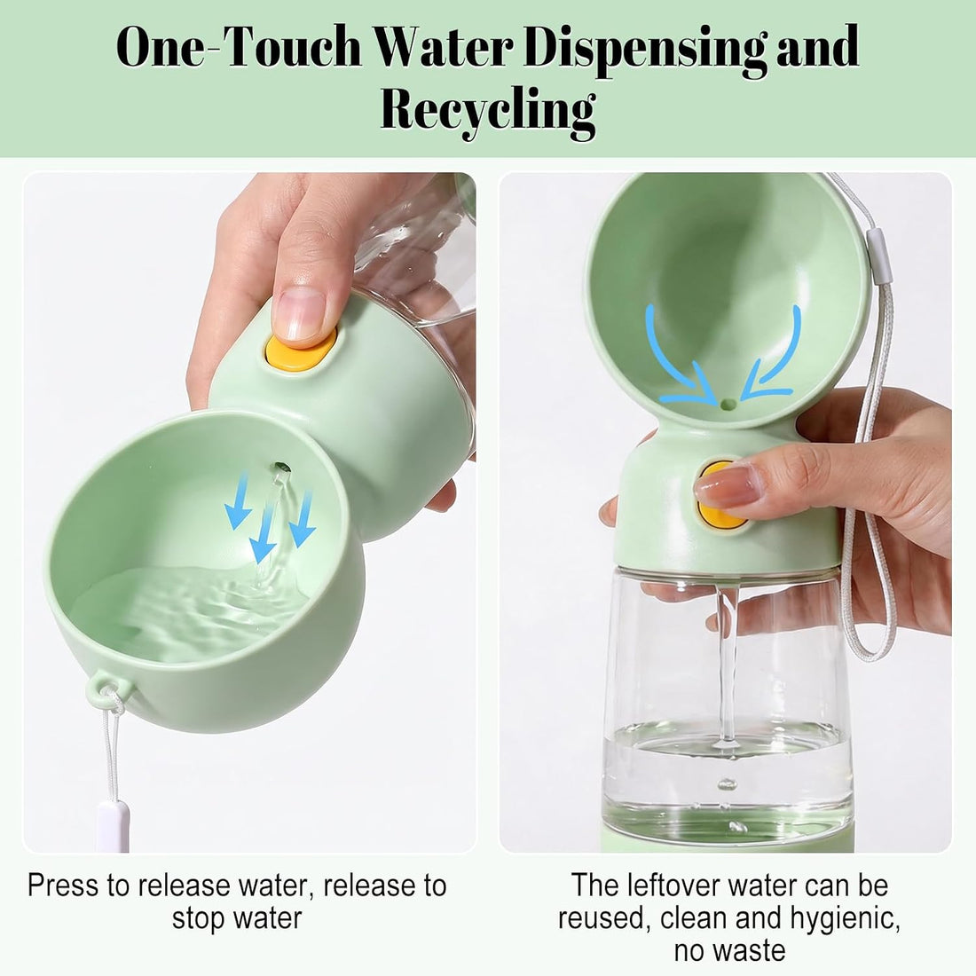 Portable Dog Water Bottle with Food Container 2 in 1(13.5oz Green)