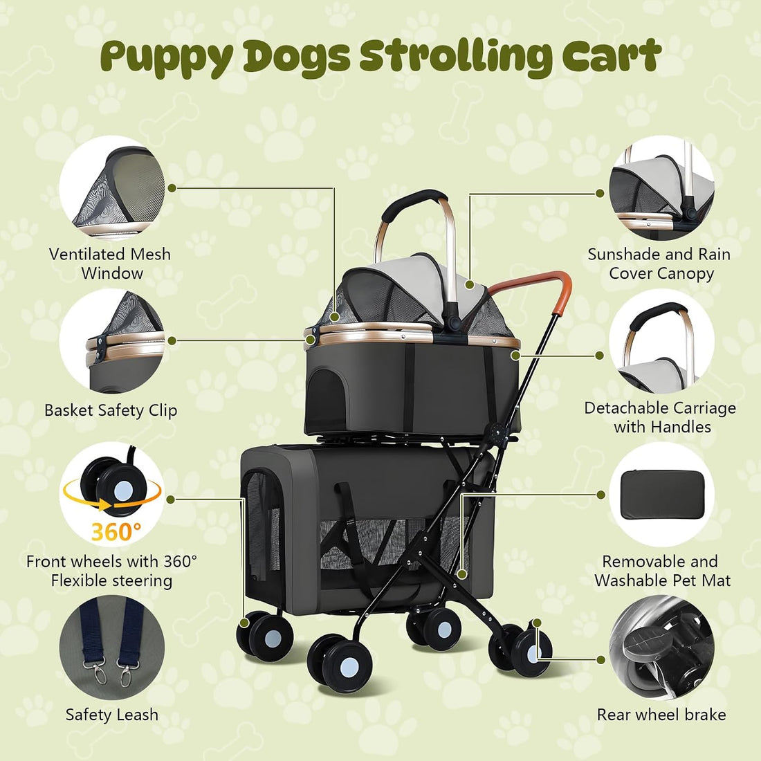 Double Pet Stroller for Dogs and Cats