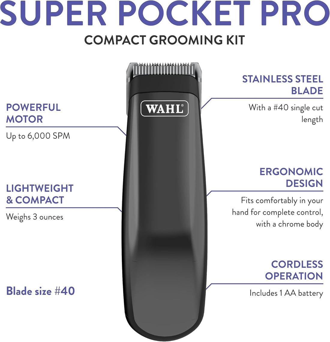 Wahl Professional Animal Super Pocket Pro Trimmer Kit, Black Chrome