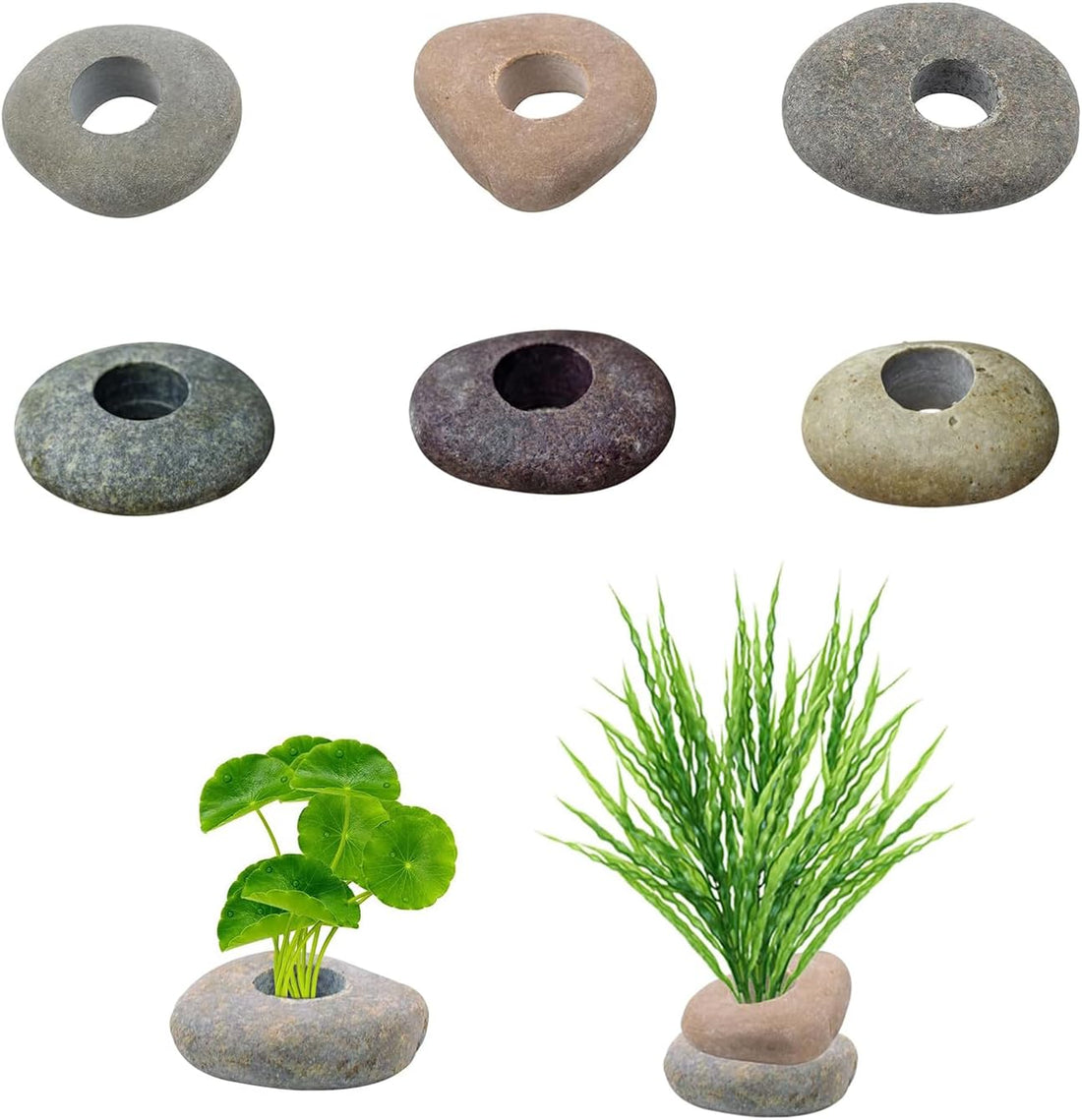 6 Pcs Natural River Stone Plant Weights for Aquarium