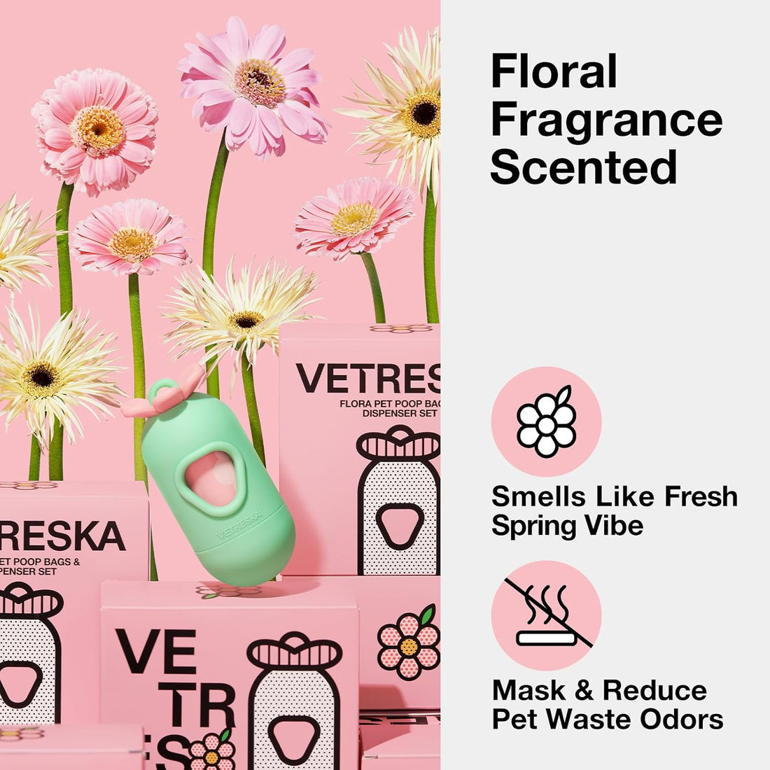VETRESKA Dog Poop Bags with Dispenser, Lavender Scented