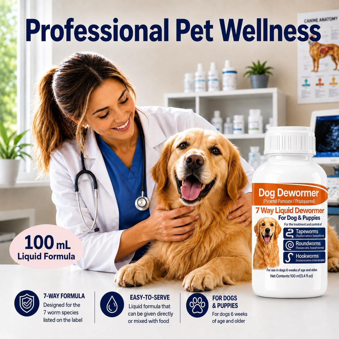 7 Way Dewormer for Dogs, Dog Dewormer for Tapeworm Roundworm