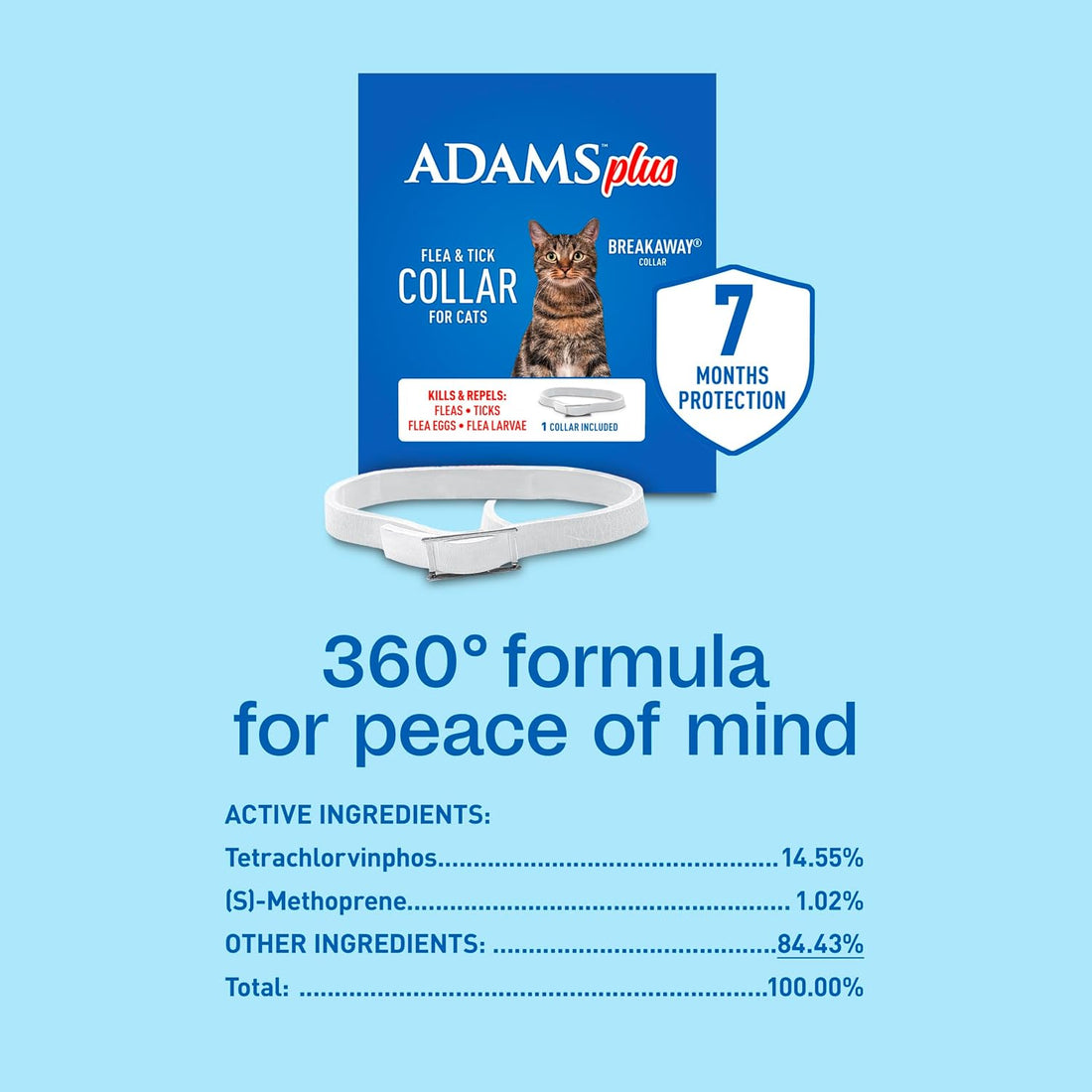 ADAMS Plus Flea & Tick Collar for Cats, Adjustable, 1 Count