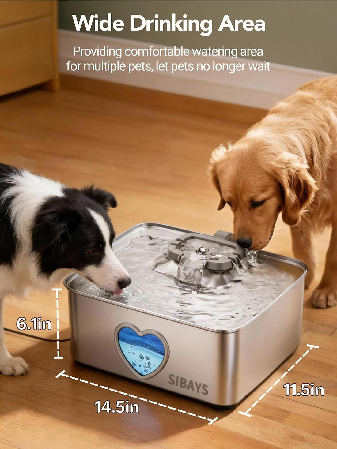 SIBAYS 15L Large Dog Water Fountain