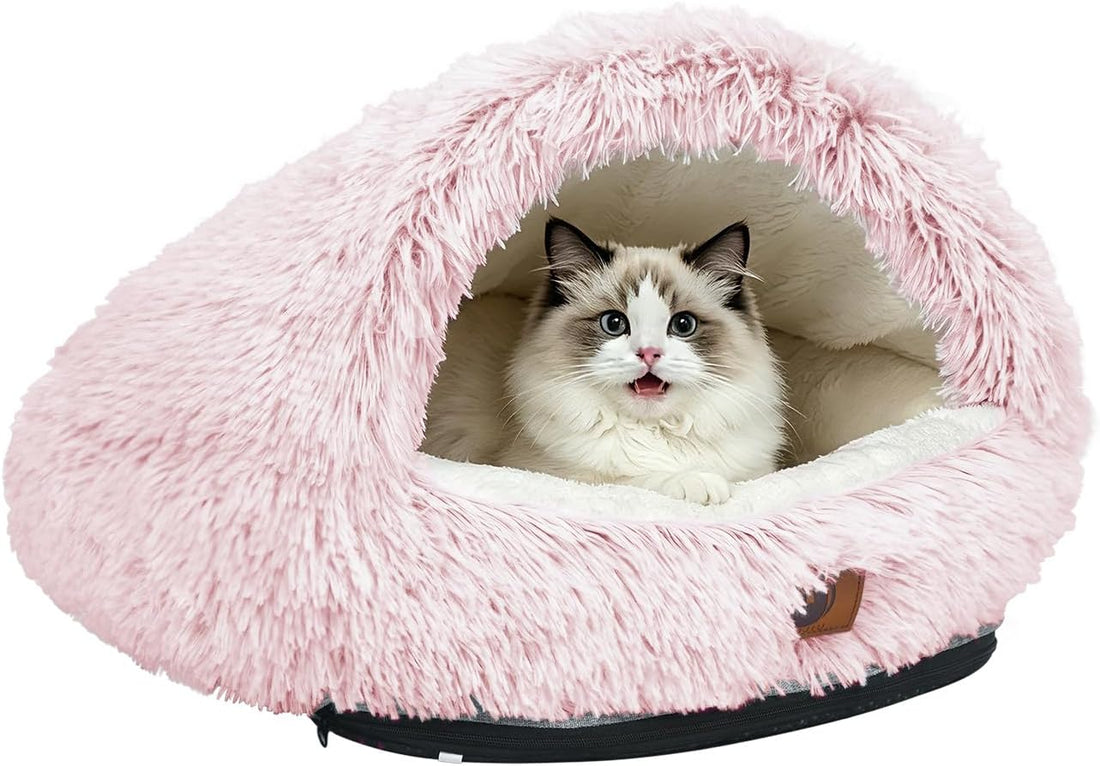YooxArmor Round Covered Cat Bed Cave Dog Bed for Small Medium