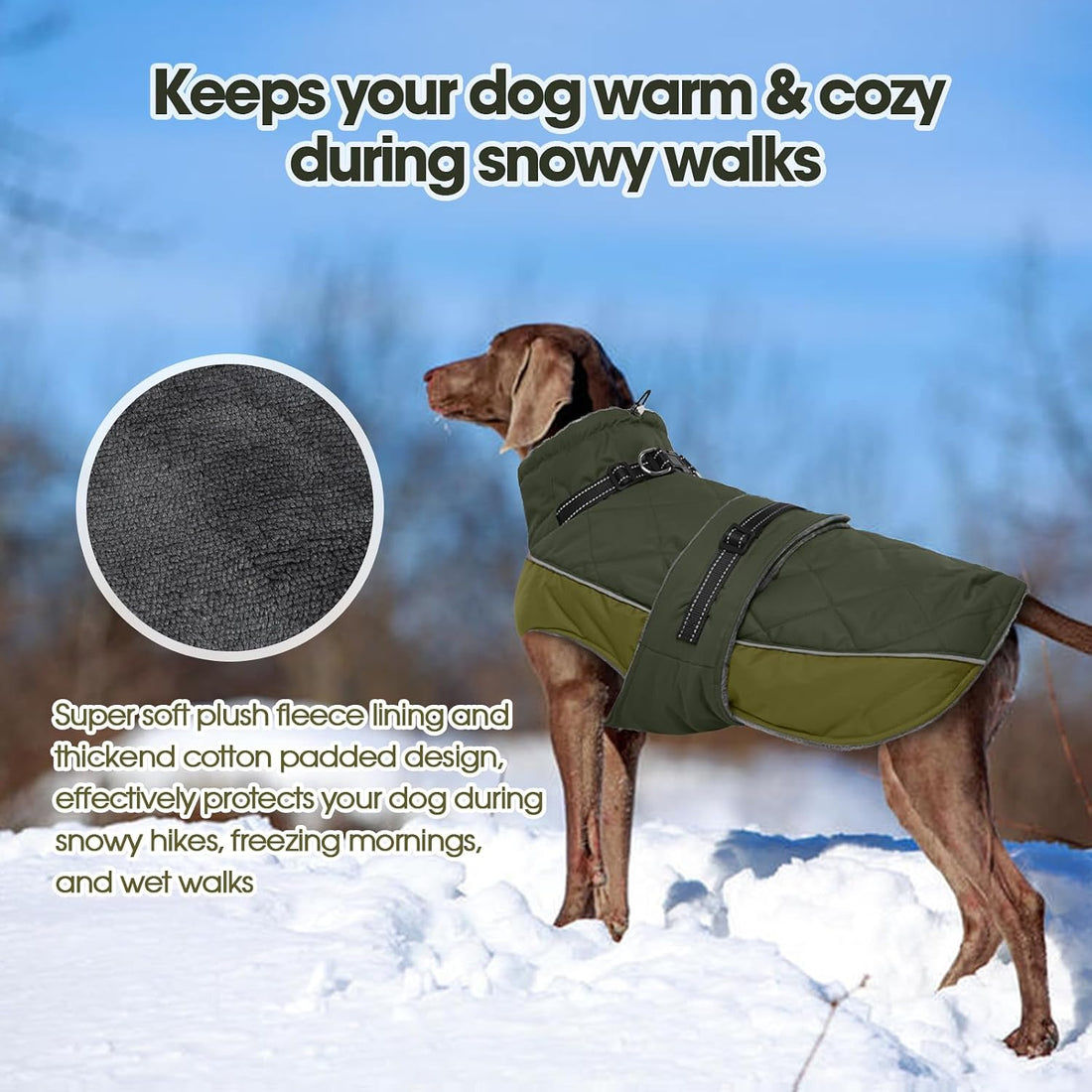 QBLEEV Warm Dog Jacket, Waterproof Dog Winter Coat with Harness