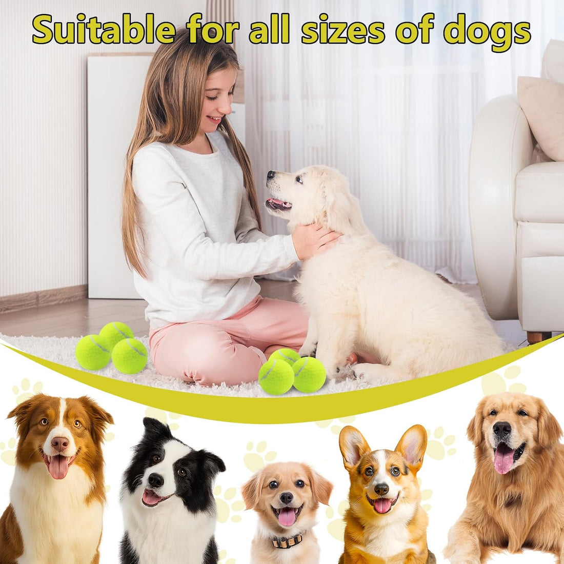 Swingers Squeaky Tennis Balls for Dogs,2.5 inch Training Tennis