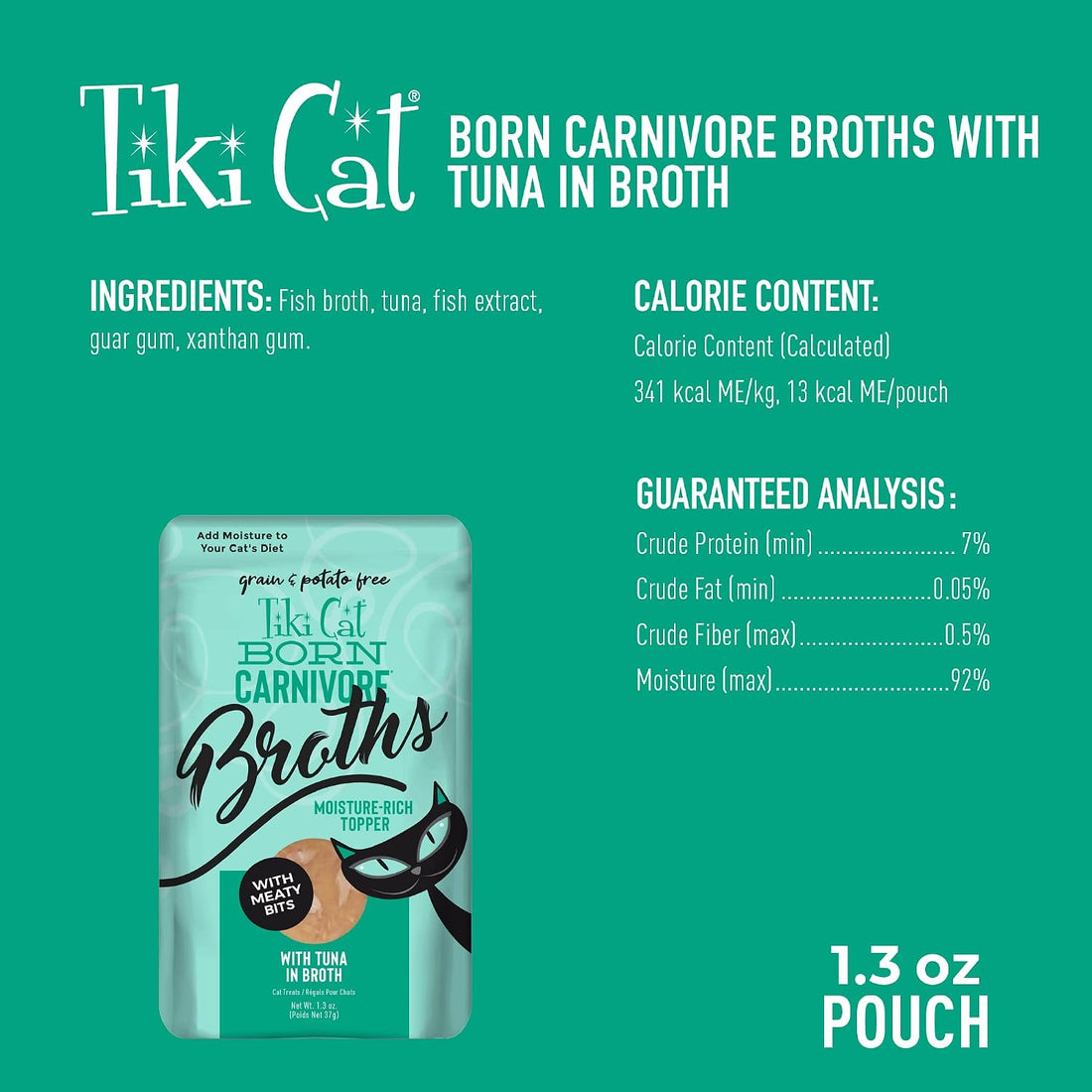 Tiki Cat Born Carnivore Broths Cat Food Topper, Tuna, 1.3oz, 12ct