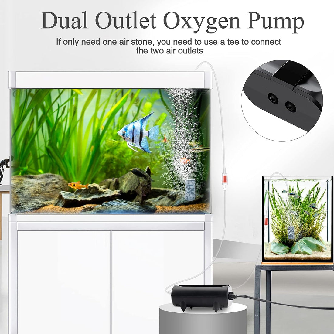 AQQA Aquarium Air Pump,3.5W Dual Outlet Oxygen Pump